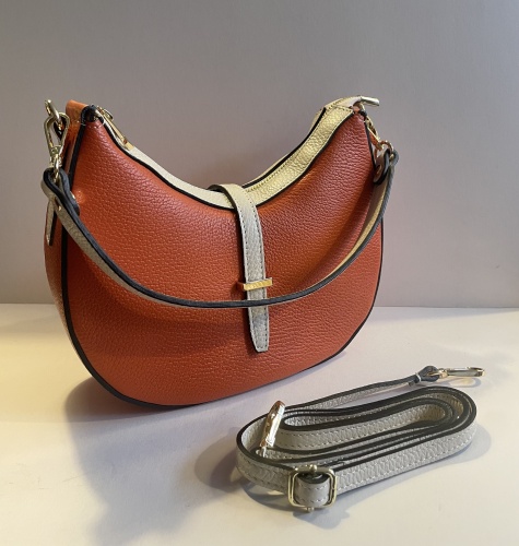 Orange & Neutral, Italian Leather Semi Circle Contrast Handbag for Hilly Horton Home