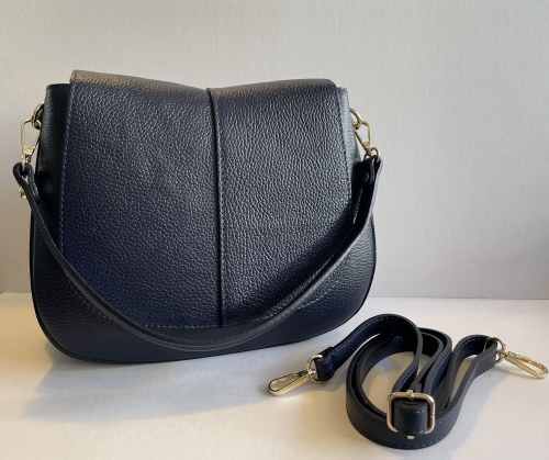 Navy Blue, Italian Leather Saddle Style Handbag for Hilly Horton Home