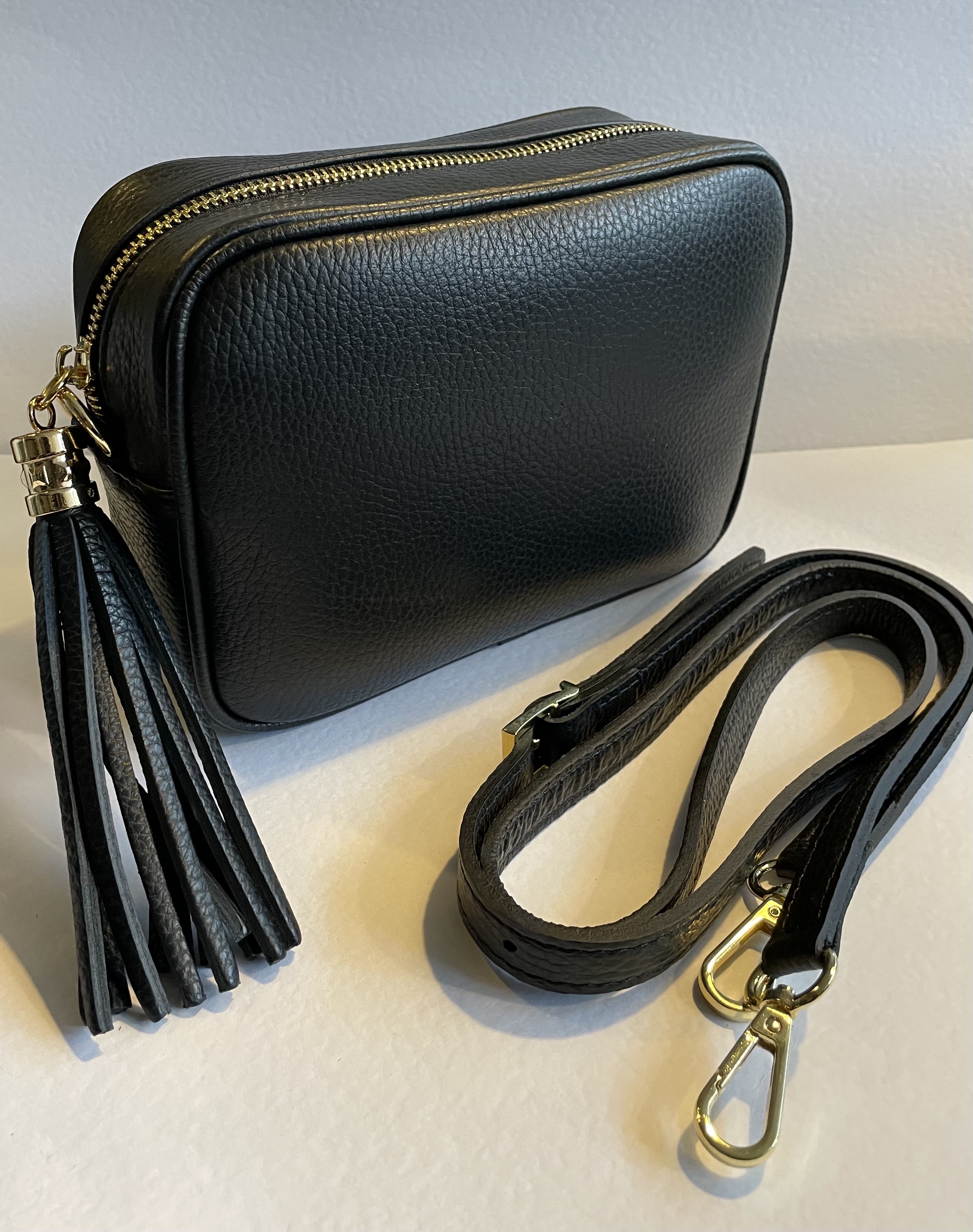 Black Leather Florrie Cross Body Tassel Bag