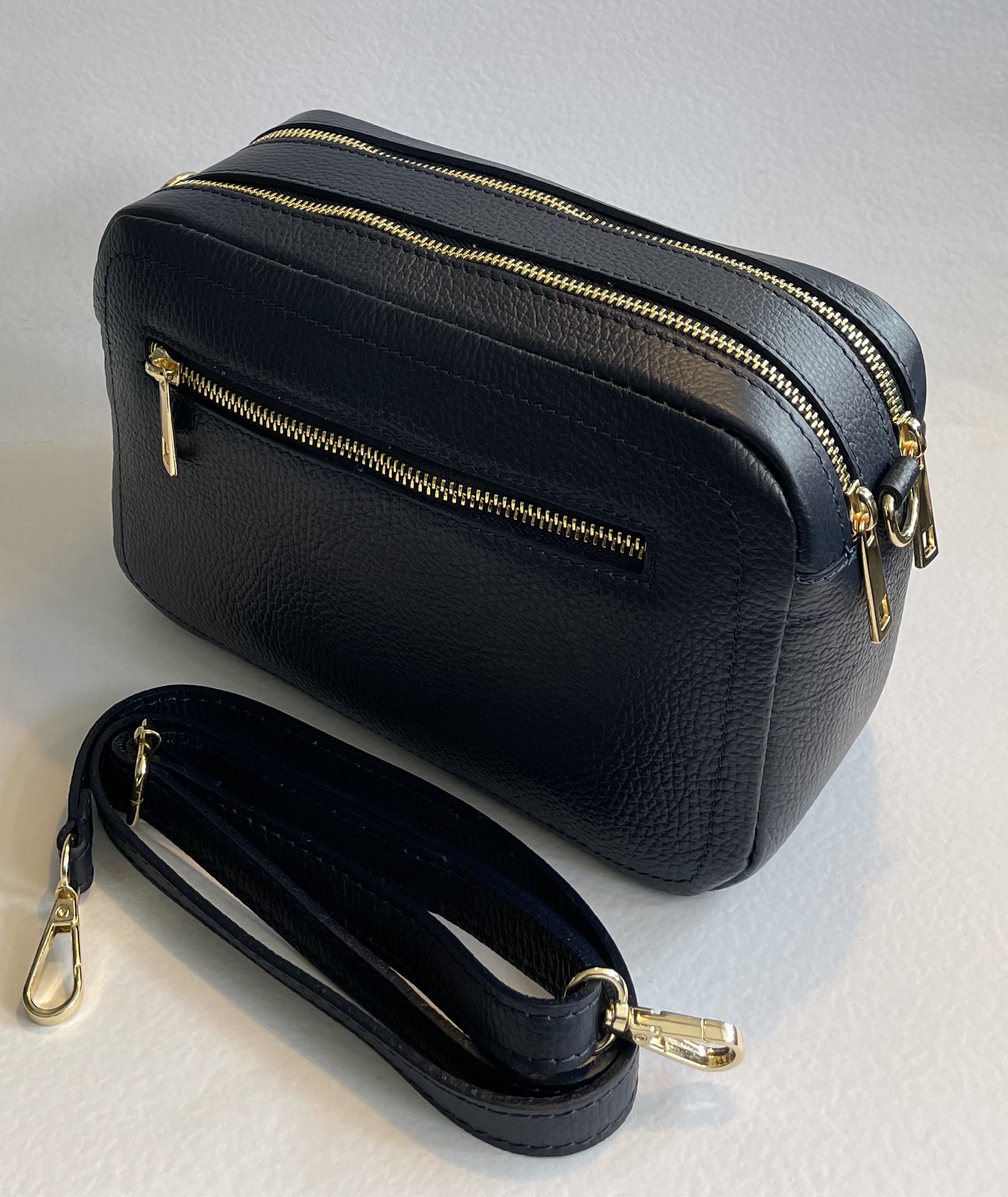 Small Italian Leather Duo Strap Handbag, Navy for Hilly Horton