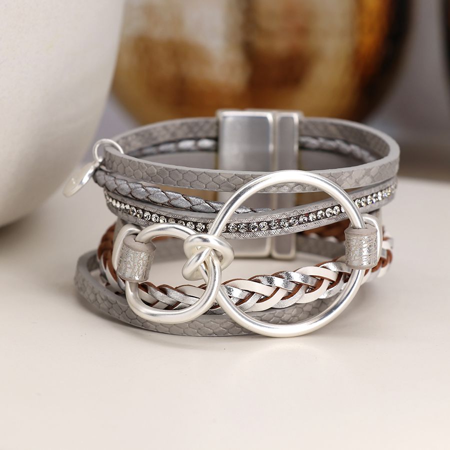 Double Braided Italian Leather bracelet - Grey | Viola Milano