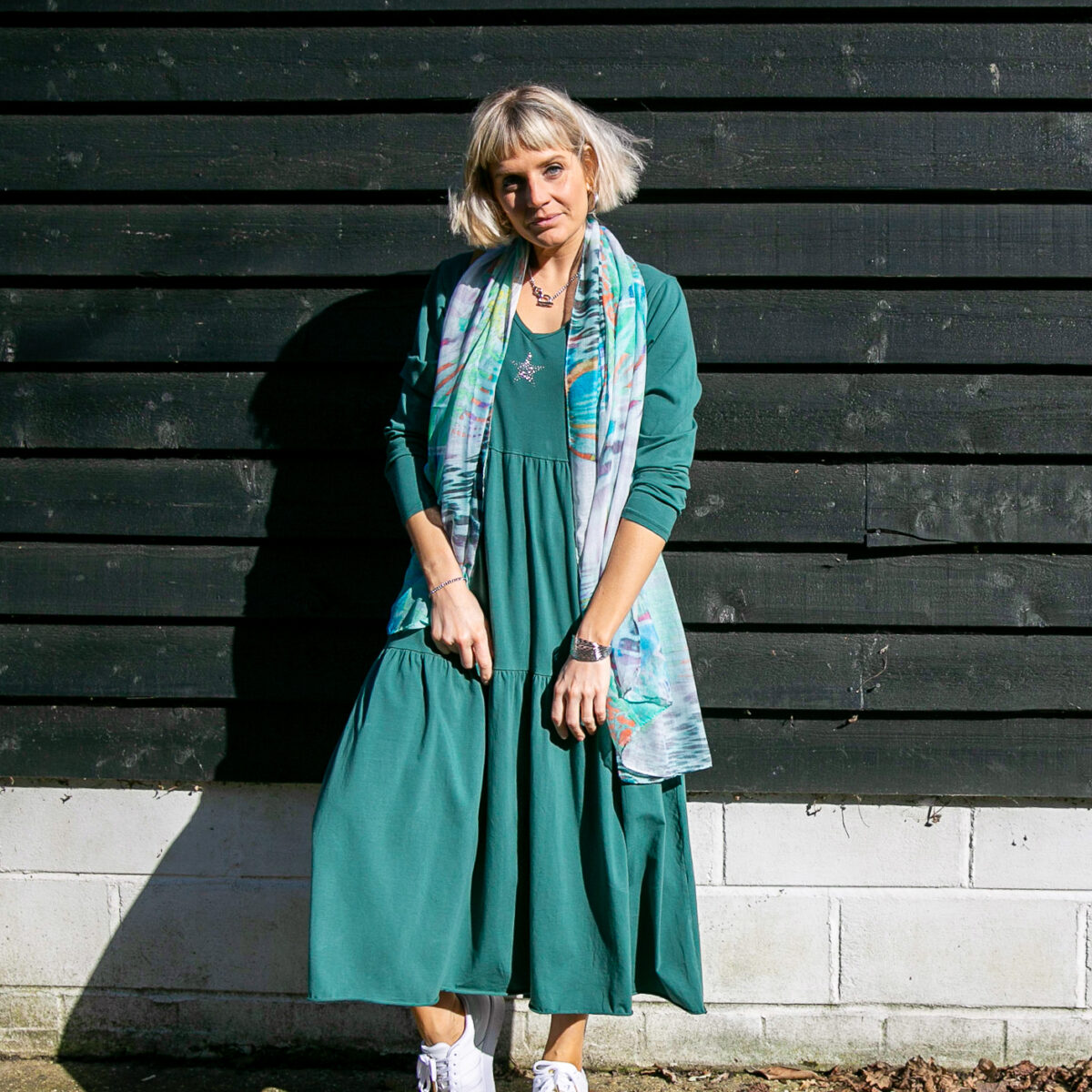 Sienna Tiered Star Dress, Green by Tilley & Grace - hillyhorton.co.uk