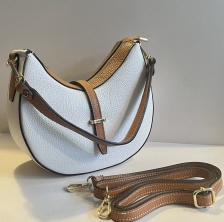 White &Tan, Italian Leather Semi Circle Contrast Handbag for Hilly Horton Home