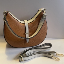 Tan & Neutral, Italian Leather Semi Circle Contrast Handbag for Hilly Horton Home