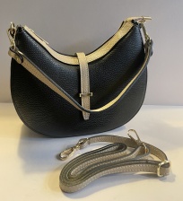 Black & Neutral, Italian Leather Semi Circle Contrast Handbag for Hilly Horton Home