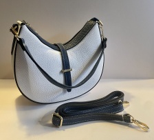 White & Navy, Italian Leather Semi Circle Contrast Handbag for Hilly Horton Home